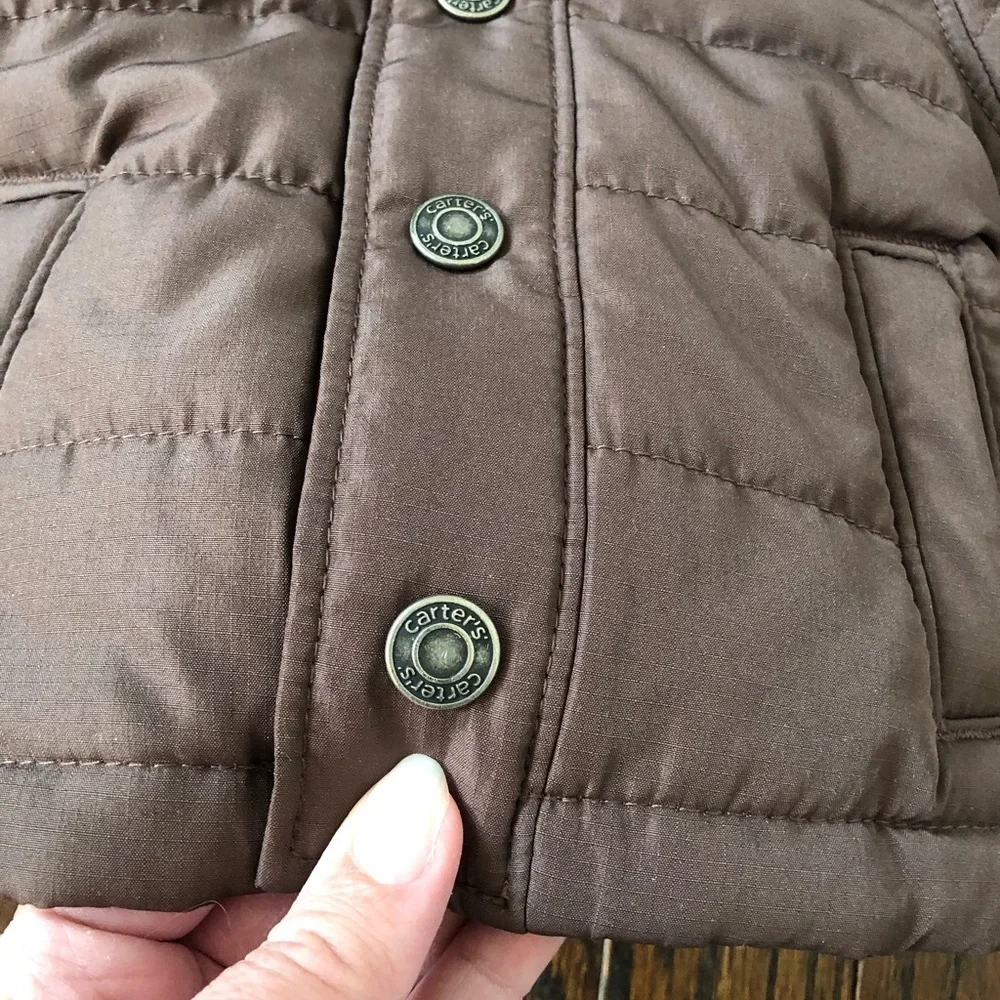 *NWOT* Carter’s 3-6M Brown Quilted Puffer Jacket Snap Buttons w/Pockets & Hood